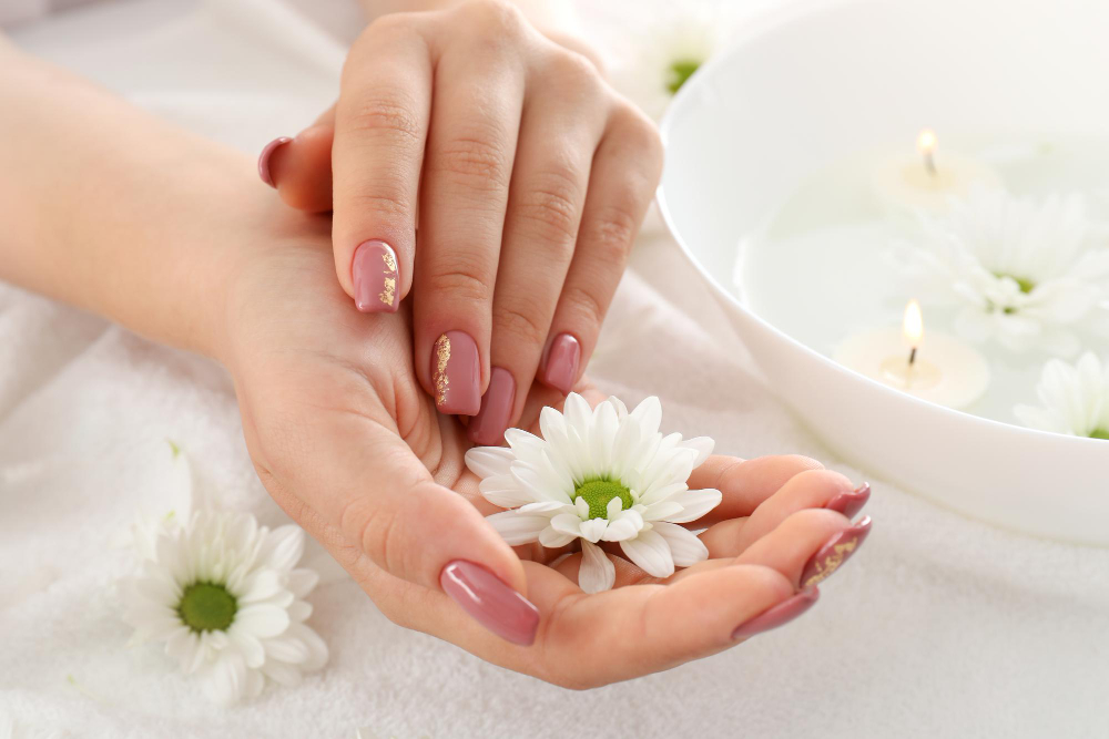 concept-hand-care-with-cosmetics-white-towel-background